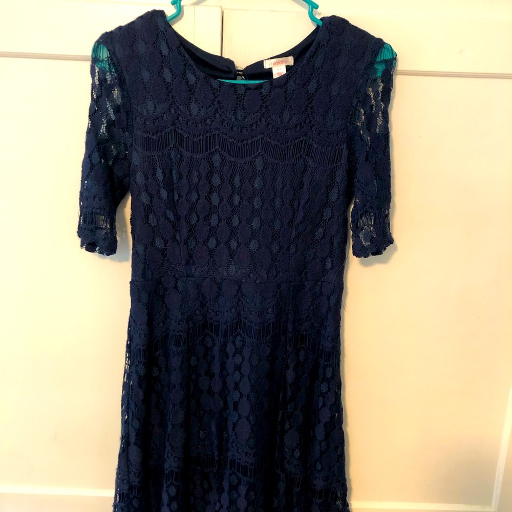 Navy blue lace dress with quarter sleeves, size S